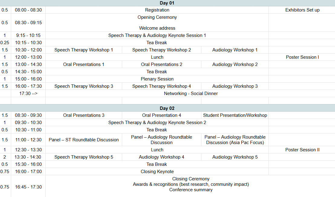 Tentative APSSLH 2027 conference schedule for Day 01 and Day 02